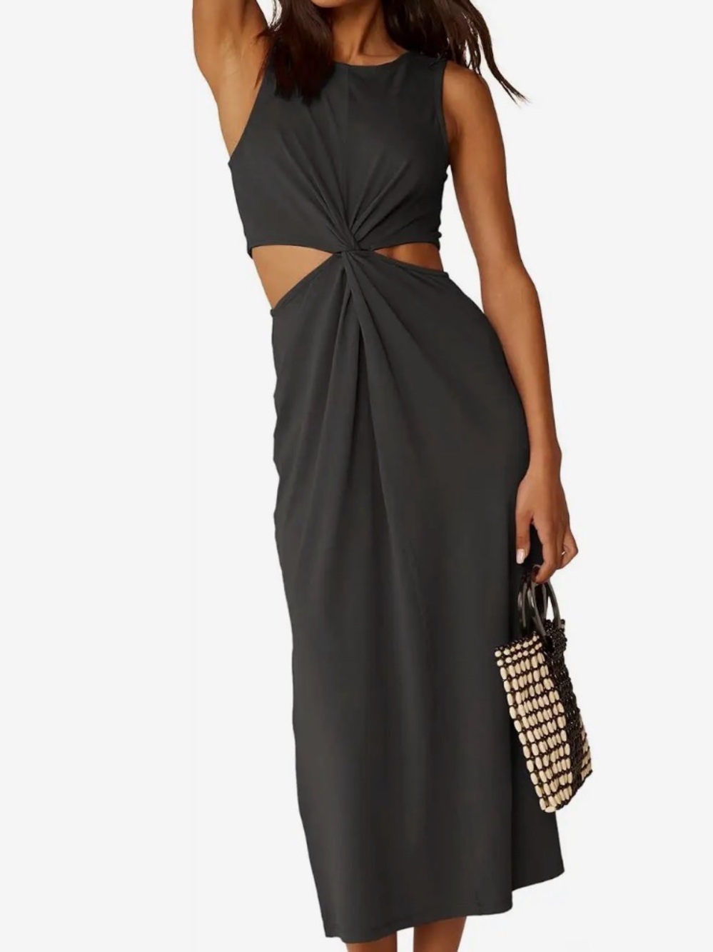 Beyond Yoga Black Twist Cutout Midi Dress